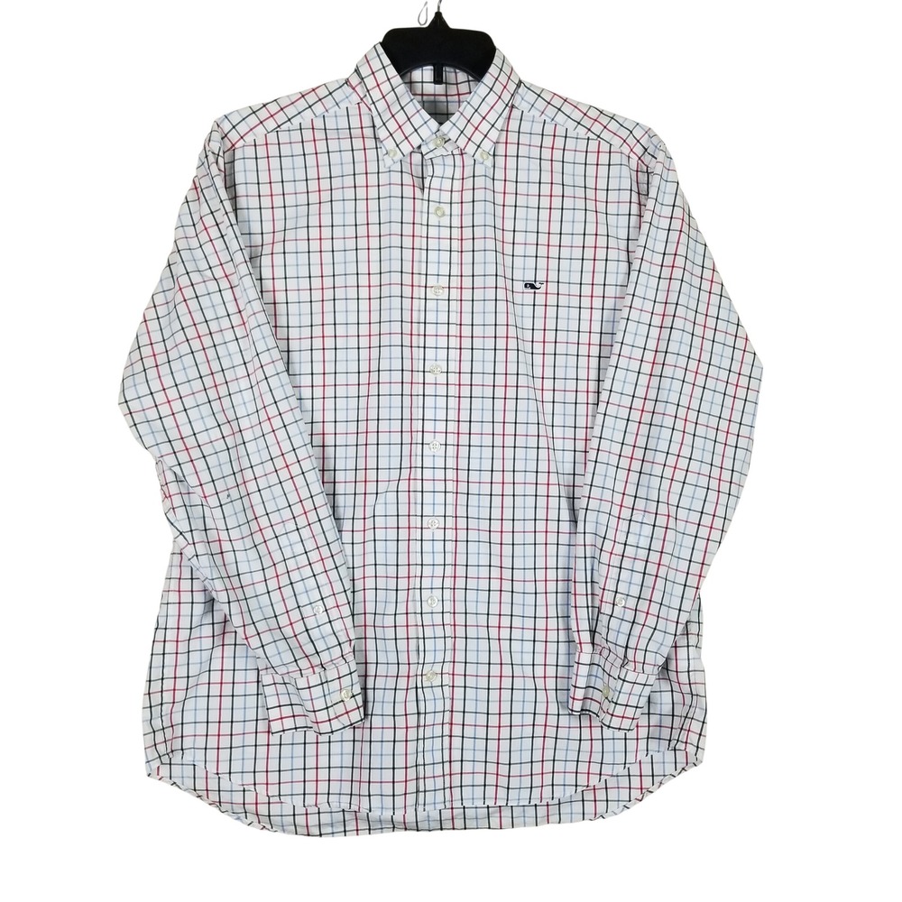 Vineyard Vines Button Down Mens L White Multi Tattersall Classic Fit Whale Shirt